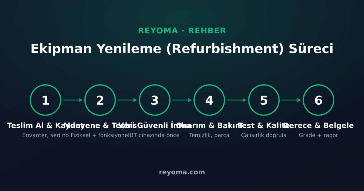 Kurumsal ekipman yenileme (refurbishment) süreci: teslim al, muayene, veri imha, onarım, test, derecelendirme, belgeleme